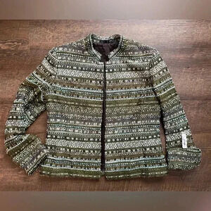 ELLEN TRACY vintage designer blazer sz 8 suit jacket textured silk green NWT wow